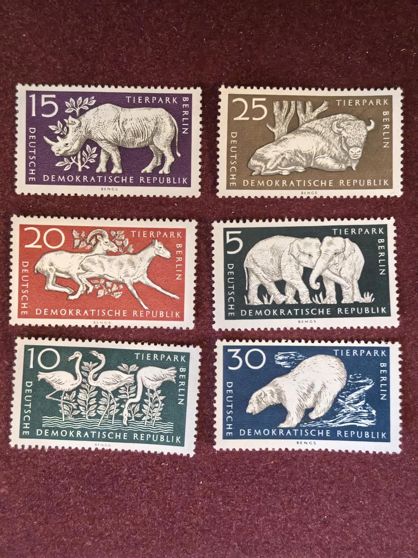 联合阁邮币社™ ——“精品多国邮票” 东德1956年 柏林动物园 6全  (背有掉胶)