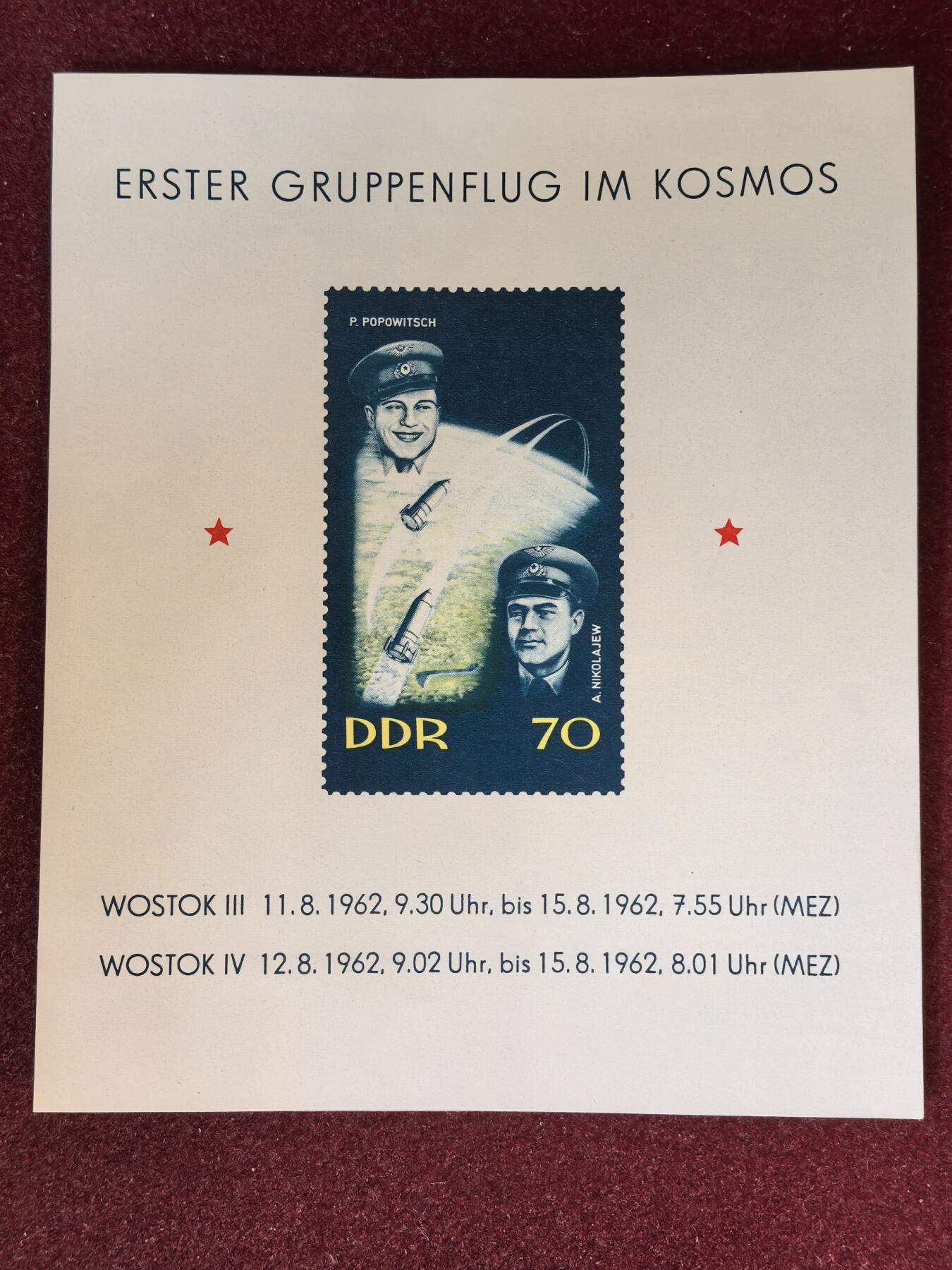联合阁邮币社™ ——“精品多国邮票” 东德1962年 宇航员小型张 (背有掉胶)