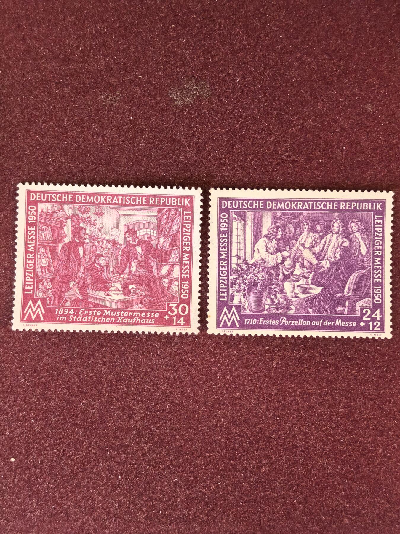 联合阁邮币社™ ——“精品多国邮票”  1950年东德莱比锡春季博览会.绘画 2全 (背有掉胶)