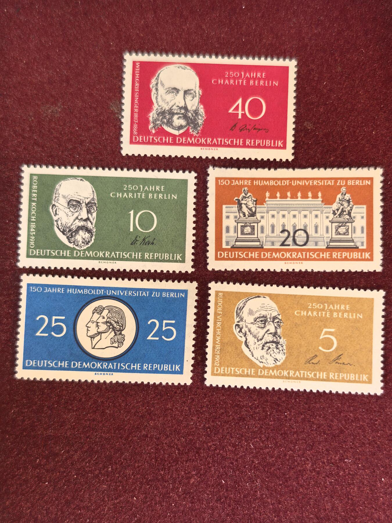 联合阁邮币社™ ——“精品多国邮票” 东德1960 洪堡大学150周年 5全 (背有掉胶)