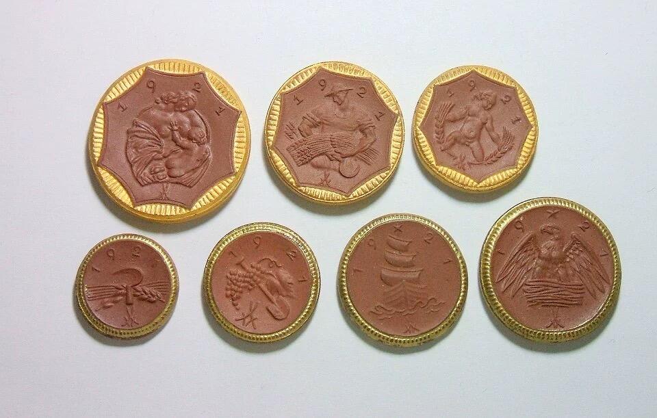 【原盒】稀见全镶金边 7枚全套 德国德紧萨克森1921年著名陶币 带原盒