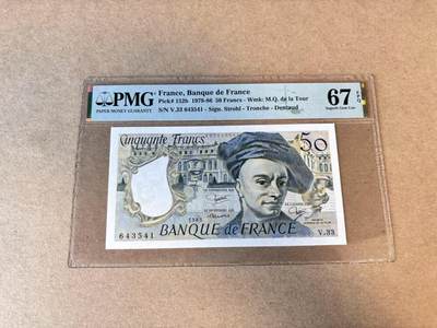 【Blue Auction】第685期——法国纸币专场Part I (1962-2000) - 【p152b】法国 1983年50法郎 拉图尔PMG67EPQ 高分