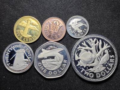 KK钱币收藏小铺 第300期 百期特拍3连拍第2场  周末发货 -  1973巴巴多斯大小面值精制币 一套