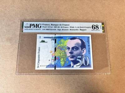 【Blue Auction】第685期——法国纸币专场Part I (1962-2000) - 【p157Ad】法国 1997年50法郎 小王子 PMG68EPQ 超高分