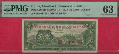 察哈尔商业钱局1935年(民国二十四年)贰角(二角) 无4 盖张家口 实物图 - 察哈尔商业钱局1935年(民国二十四年)贰角(二角) 无4 盖张家口 实物图