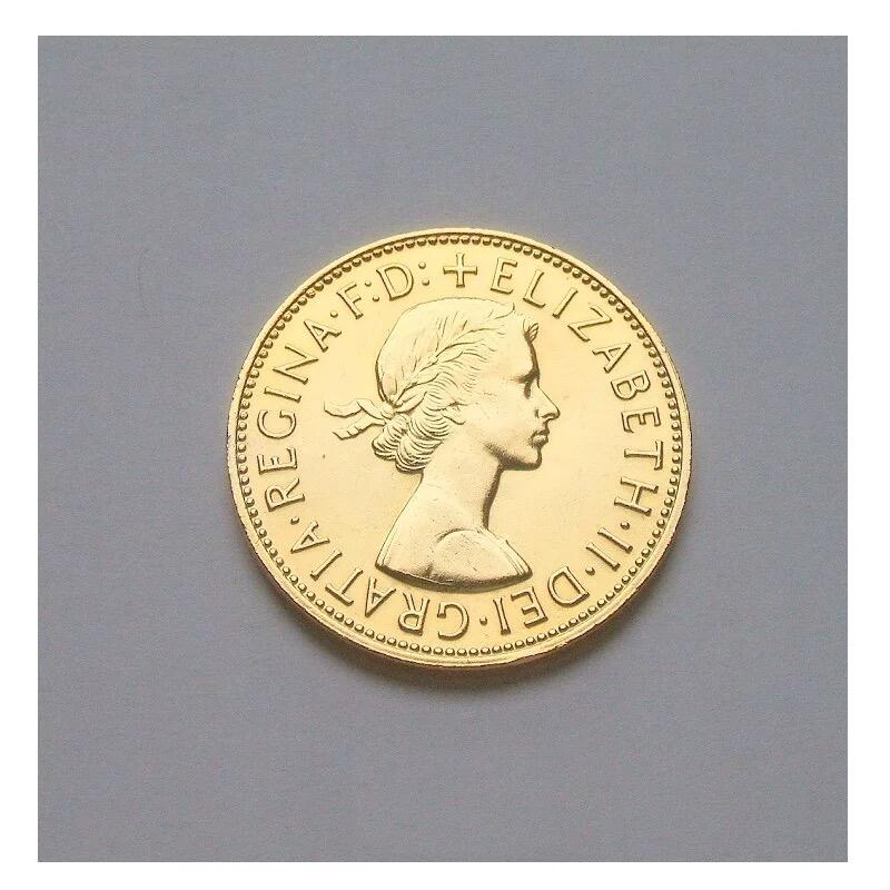 英国1967年 伊丽莎白青年像+海神镀金彩色纪念币 31MM