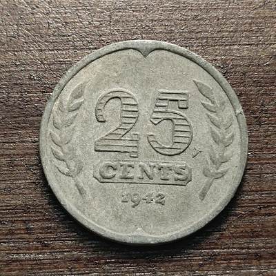 【铜匠收藏】★第119场★散币场，无佣金，30包邮。不满30元，支付5元运费。《接受代拍 代送NGC评级》 - 德占荷兰 1942年 25分 锌币