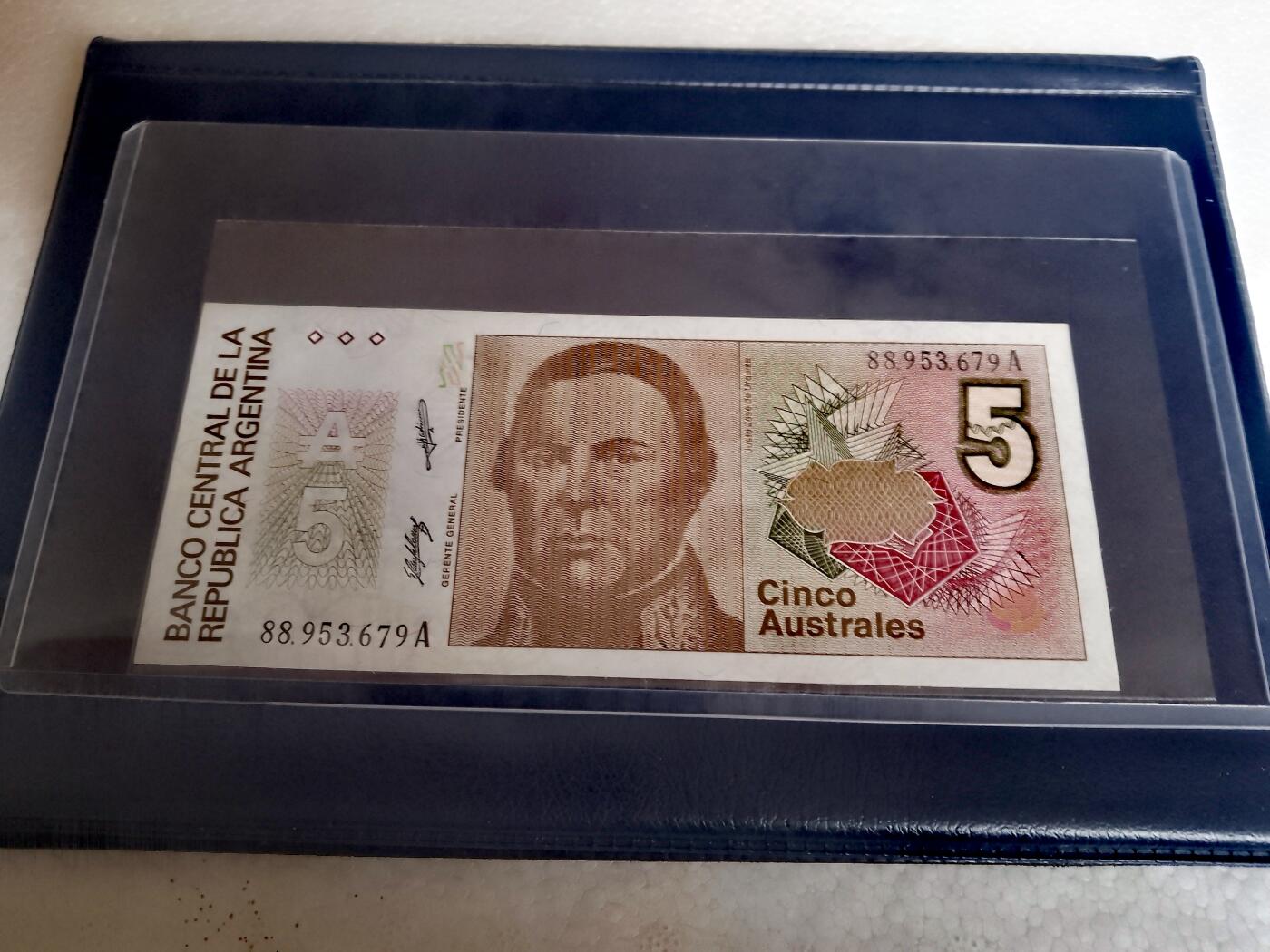 阿根廷1987年5奥斯特拉尔靓品纸币一对
