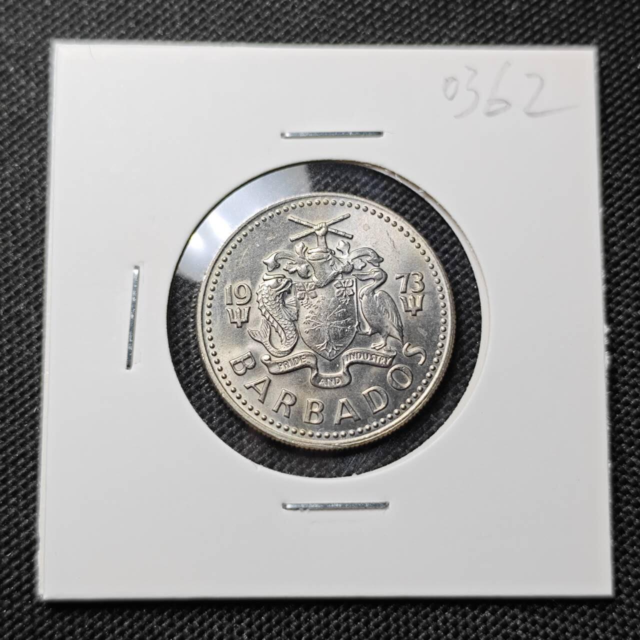 KK钱币收藏小铺 第303期 2月预留时间 周末发货  1973，巴巴多斯25分好品