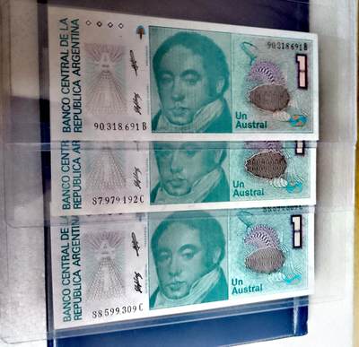 阿根廷1986年1奥斯特拉尔靓品纸币3枚一组 - 阿根廷1986年1奥斯特拉尔靓品纸币3枚一组