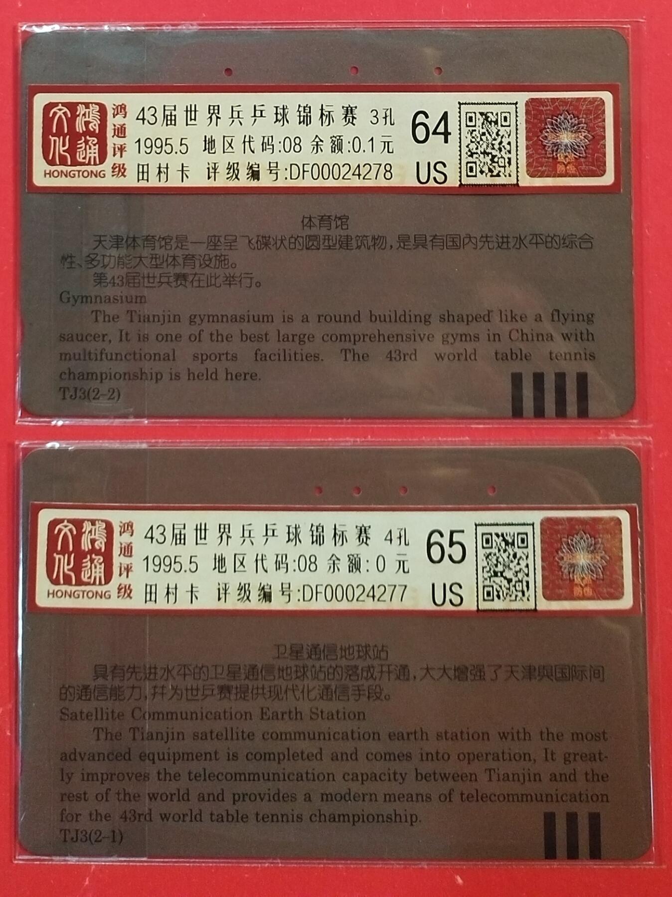 《鸿通俱乐部》拍卖第43期 6月25日21：00延时节拍 天津田村旧卡《43届世兵赛》2全 鸿通 64分*1  65分*1