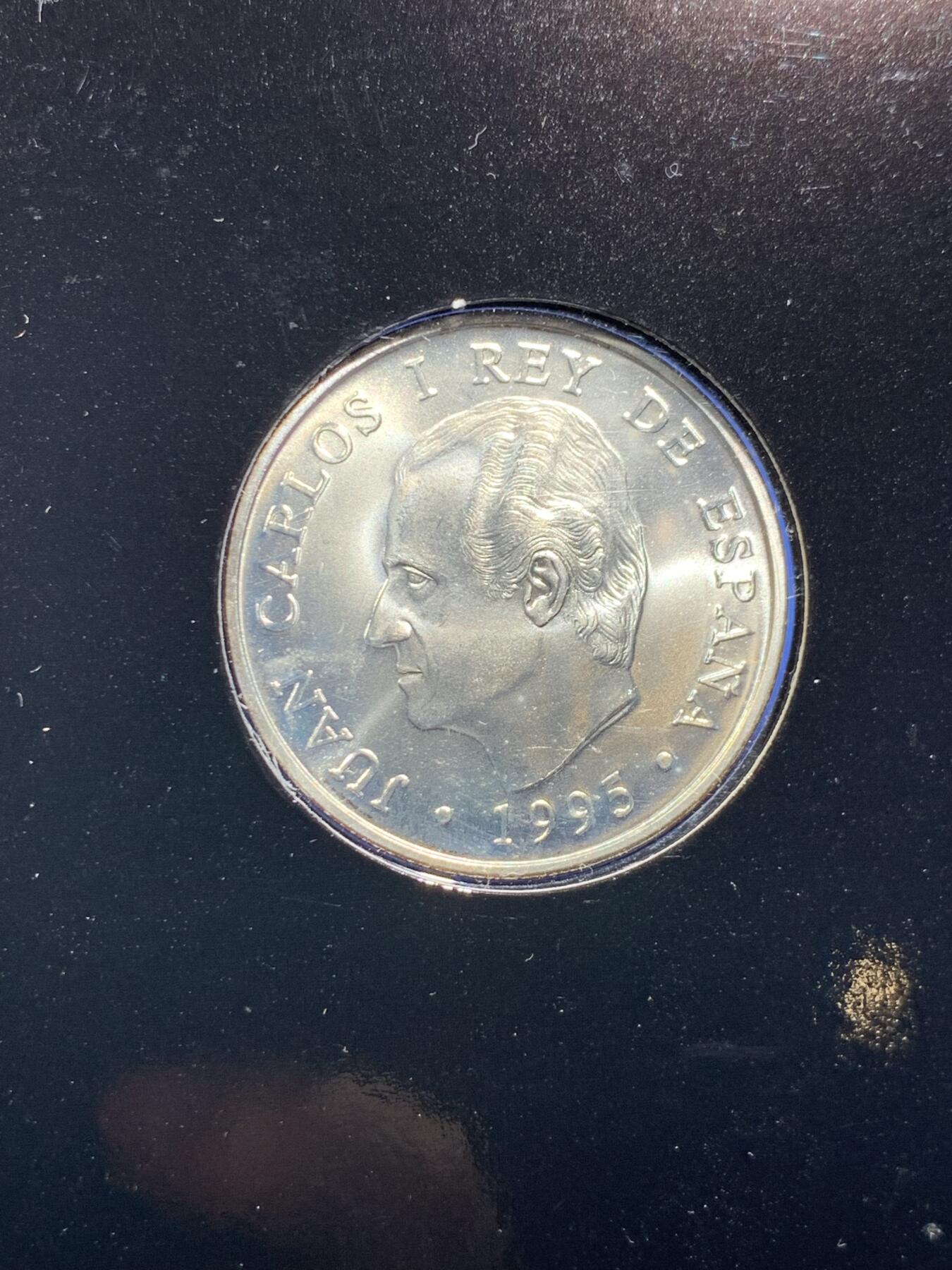 《竞宝斋》第396场 周日，周一，2场连拍 （全场包邮） 西班牙1995年面值兑换系列-西班牙担任欧盟理事会主席国2000比塞塔银币 925银 18克