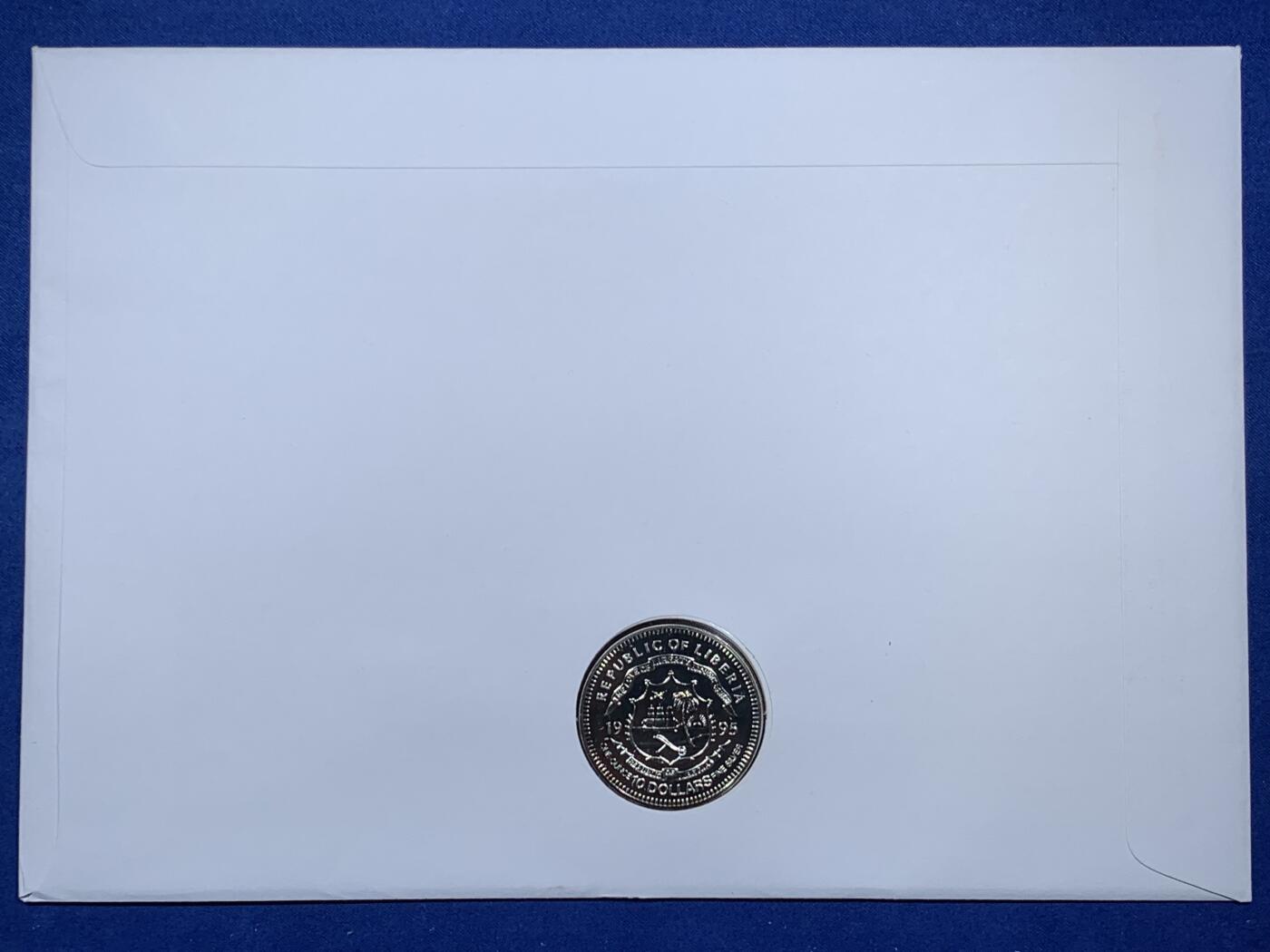 《竞宝斋》第396场 周日，周一，2场连拍 （全场包邮） 英国2003年酒吧经典招牌纪念邮币封，含1995年利比里亚10元精制纪念克朗银币，5月花号，925银，31.1克。精美设计，稀趣题材，图案邮票皆为英国经典酒馆招牌。