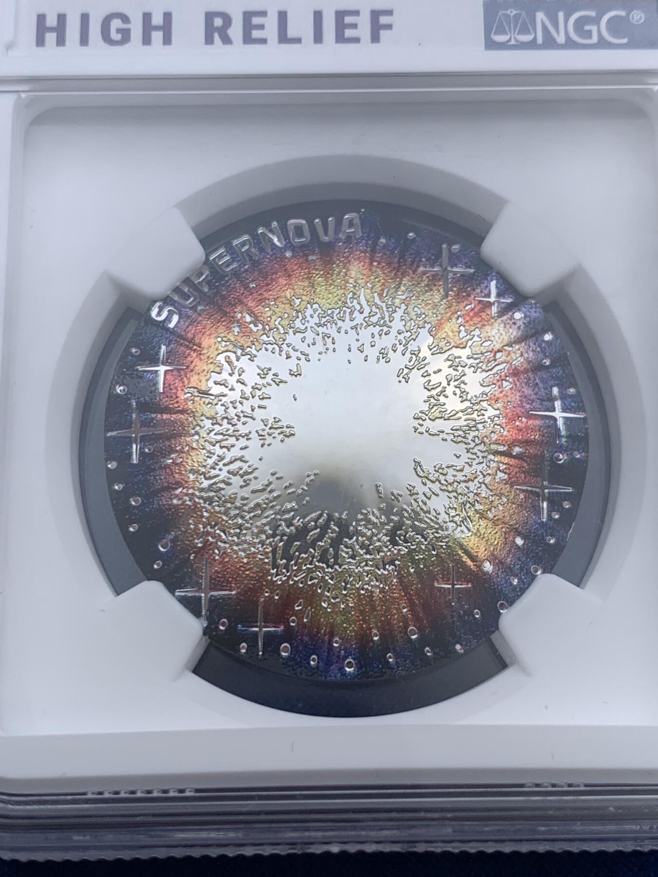 《竞宝斋》第396场 周日，周一，2场连拍 （全场包邮） 高浮雕特标 NGC PF70UC 奥地利2024年宇宙之美系列1超新星20欧精制彩银纪念银币（加厚盒装，克劳斯2025年世界硬币大奖赛最佳艺术提名币，热门高概率命中夺冠品）盒证齐全