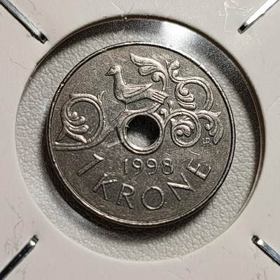 泉币菌-第44场-各国钱币 - 挪威中孔镍币 1克朗