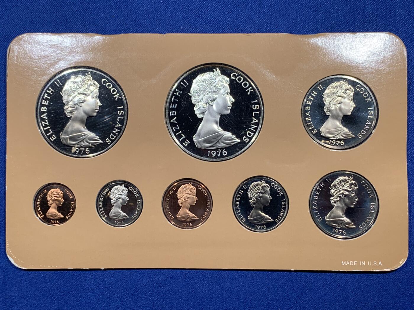 《竞宝斋》第396场 周日，周一，2场连拍 （全场包邮） 1976年库克群岛精制套币。最大的是银币