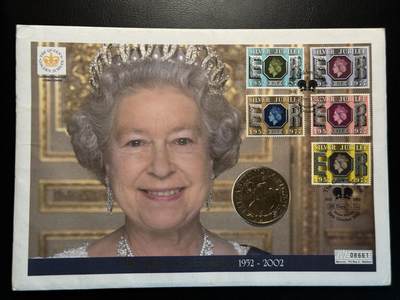 八十四场 - 英国女王在位50周年限定邮币封，升值品种！币是很特殊的镀金纪念币