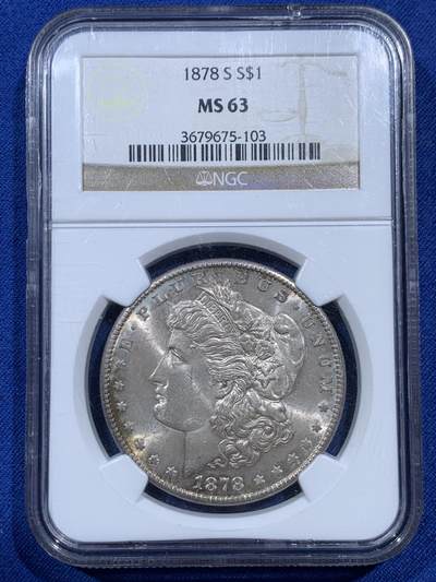 《竞宝斋》第396场 周日，周一，2场连拍 （全场包邮） - NGC MS63 美国1878首年摩根银币   背面是标准的彩虹包浆  rainbow彩  非常难得  此类外拍很贵