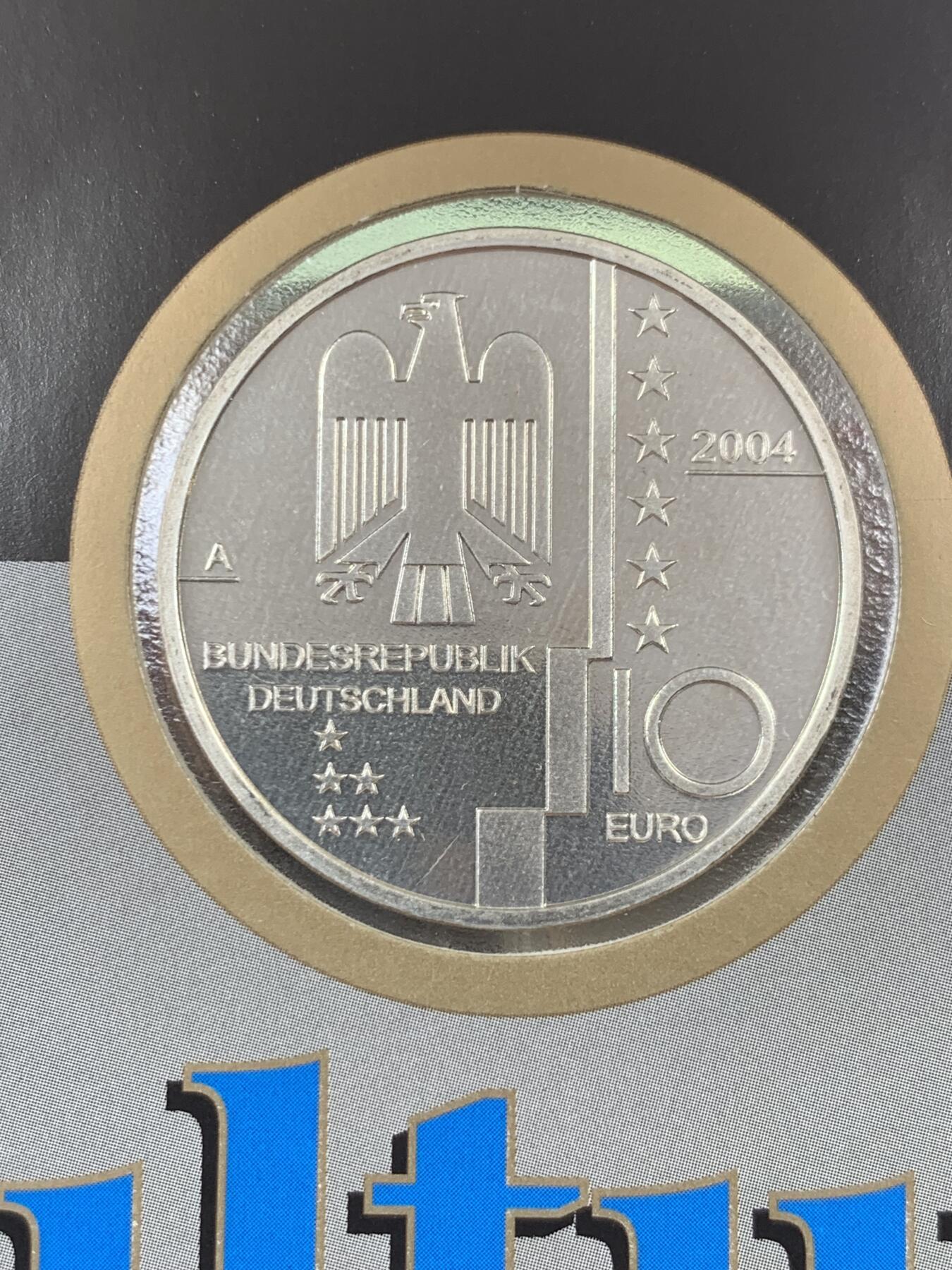 《竞宝斋》第396场 周日，周一，2场连拍 （全场包邮） 德国2004年邮币封 含一枚德绍包豪斯10欧元银币 925银 18克