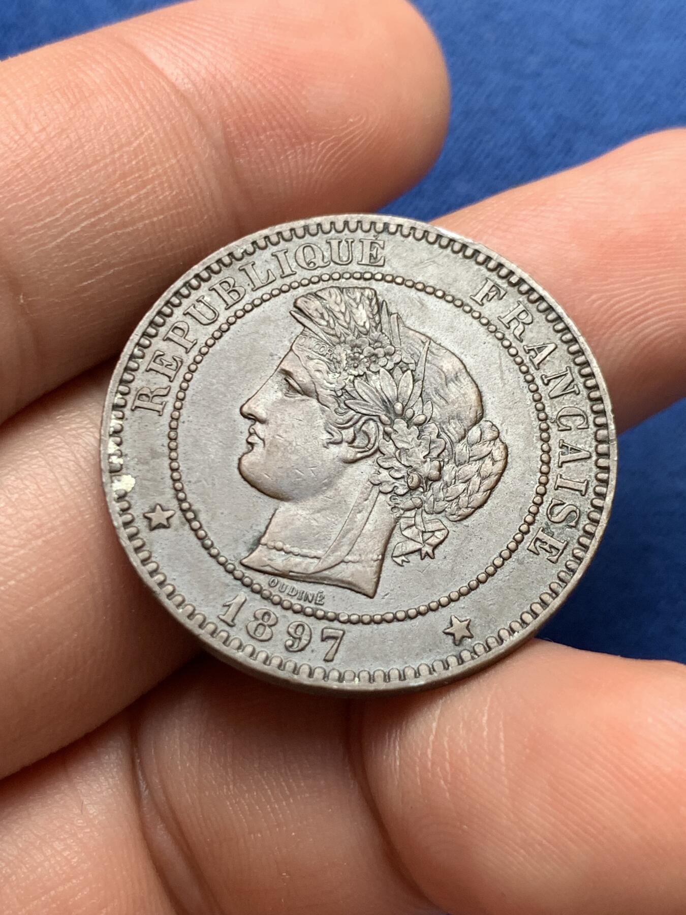 《竞宝斋》第396场 周日，周一，2场连拍 （全场包邮） 法国1897年谷物女神10分铜币，巴黎A厂，巧克力包浆