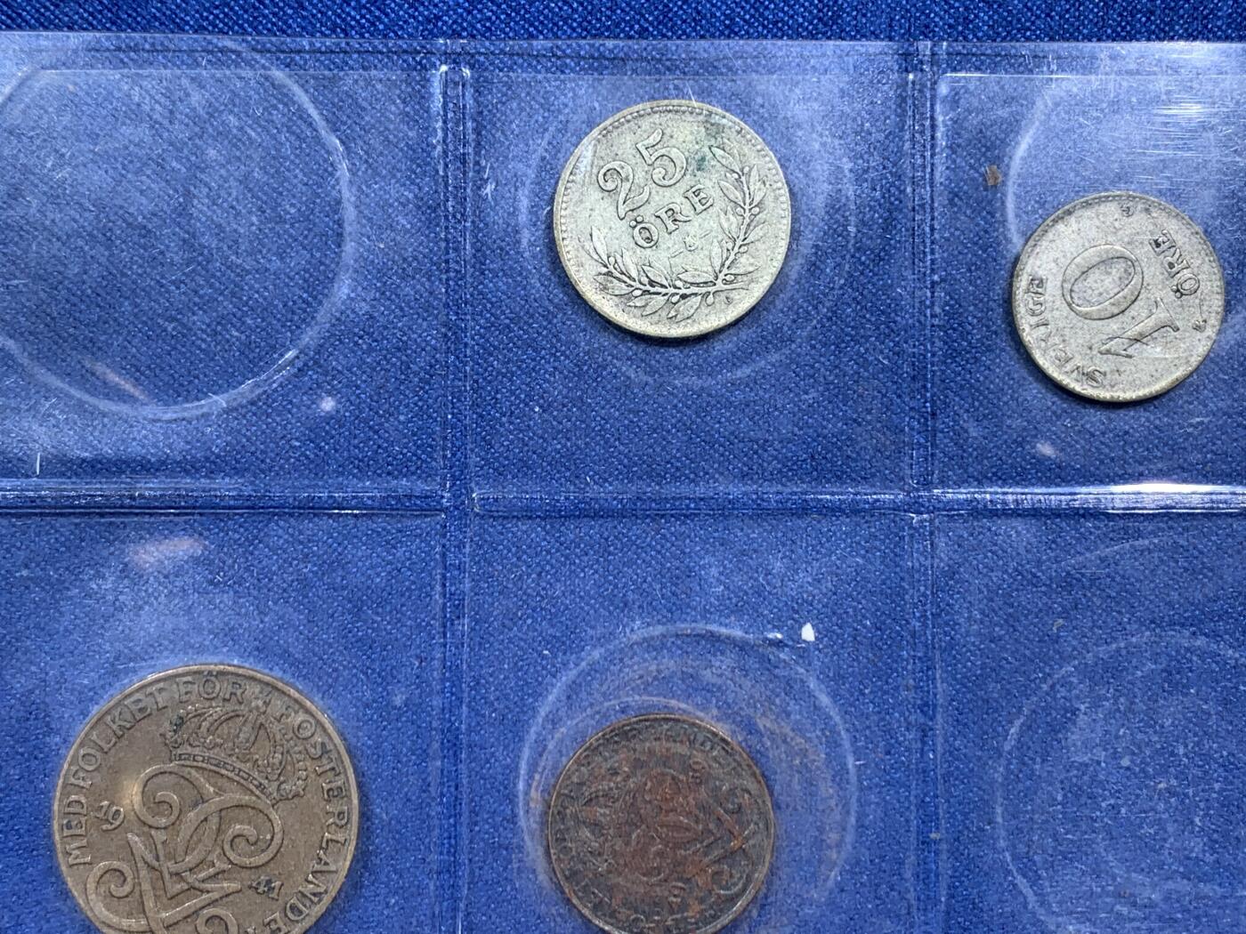 《竞宝斋》第396场 周日，周一，2场连拍 （全场包邮） 六枚一组 瑞典古斯塔夫五世钱币，其中银币3枚。