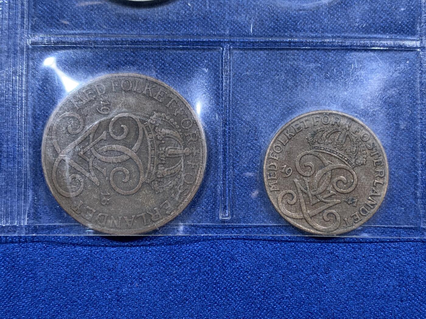 《竞宝斋》第396场 周日，周一，2场连拍 （全场包邮） 六枚一组 瑞典古斯塔夫五世钱币，其中银币3枚。