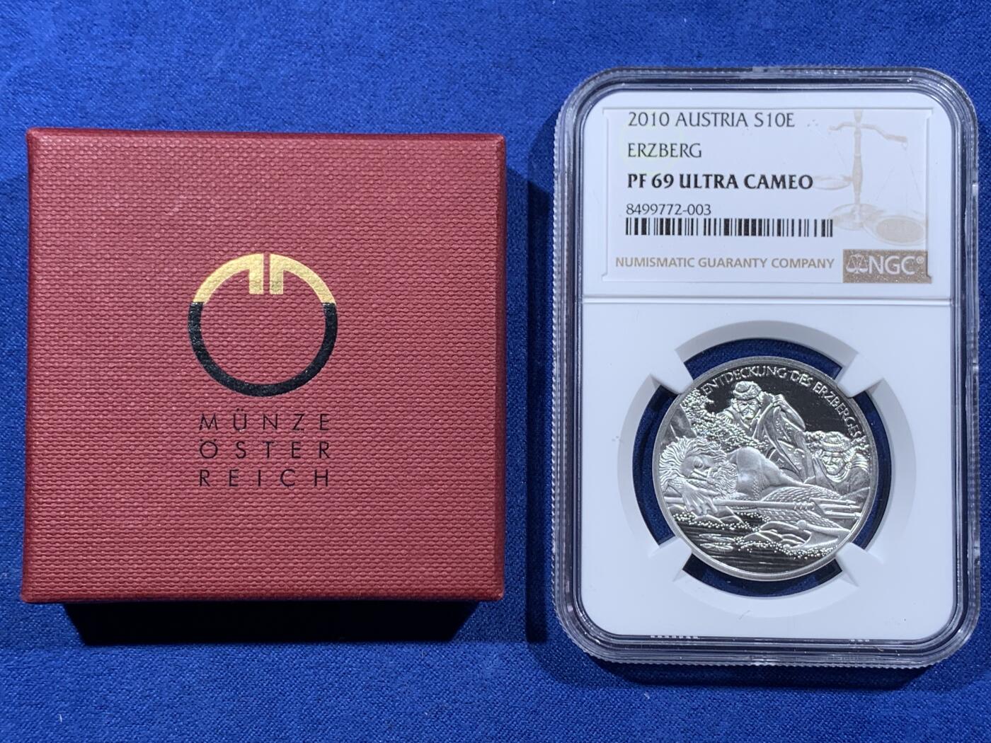 《竞宝斋》第396场 周日，周一，2场连拍 （全场包邮） NGC PF69UC 奥地利2010年施泰尔马克的埃尔茨贝格10欧精制纪念银币（克劳斯2012年世界硬币大奖赛之最佳银币获奖币，925银，32MM币径，盒证齐全，发行量4万枚）