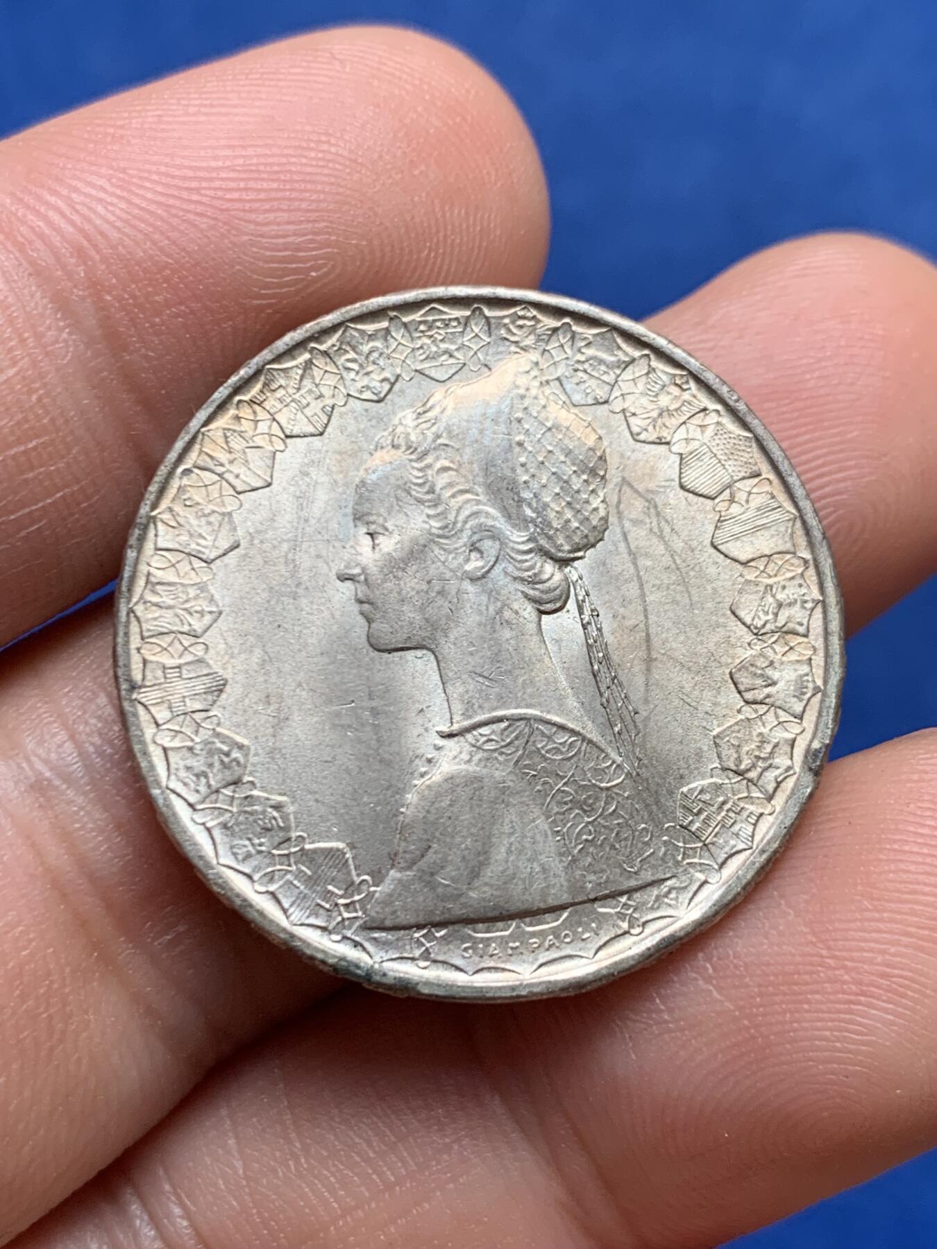 《竞宝斋》第396场 周日，周一，2场连拍 （全场包邮） 意大利1966年帆船少女500里拉银币