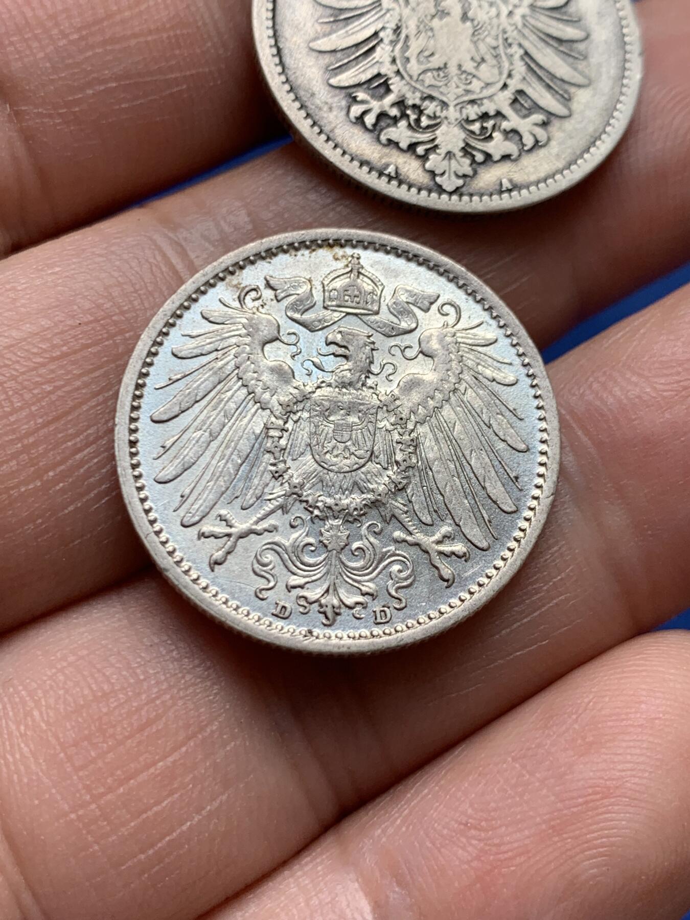 《竞宝斋》第396场 周日，周一，2场连拍 （全场包邮） 两枚一组 德国1马克银币