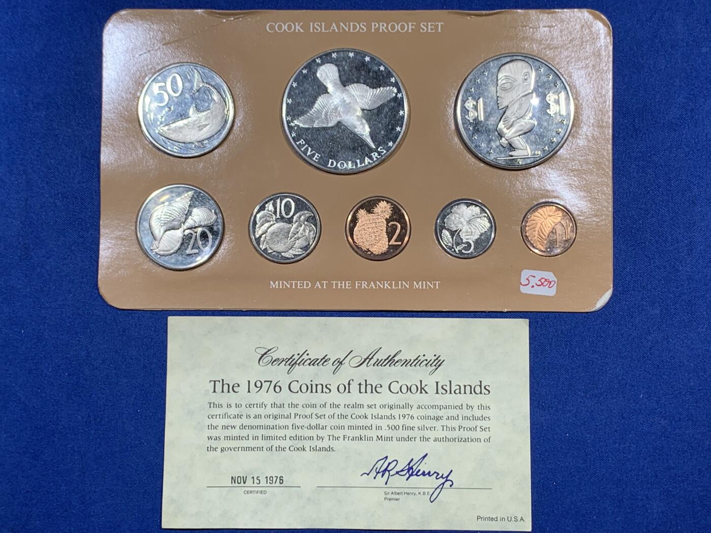 《竞宝斋》第396场 周日，周一，2场连拍 （全场包邮） 1976年库克群岛精制套币。最大的是银币