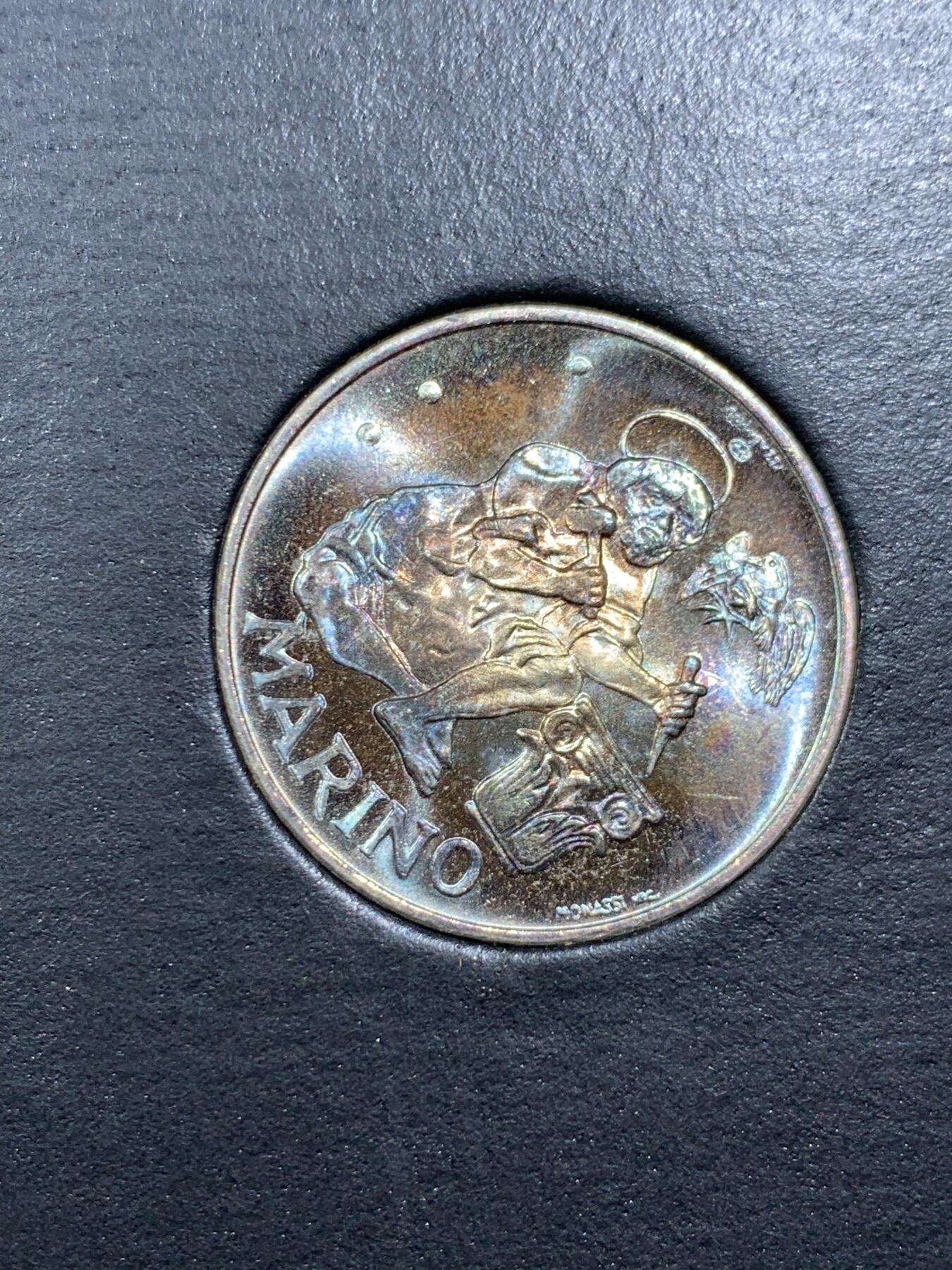 《竞宝斋》第396场 周日，周一，2场连拍 （全场包邮） 卡装 圣马力诺1975年钱币局开业纪念500里拉银币