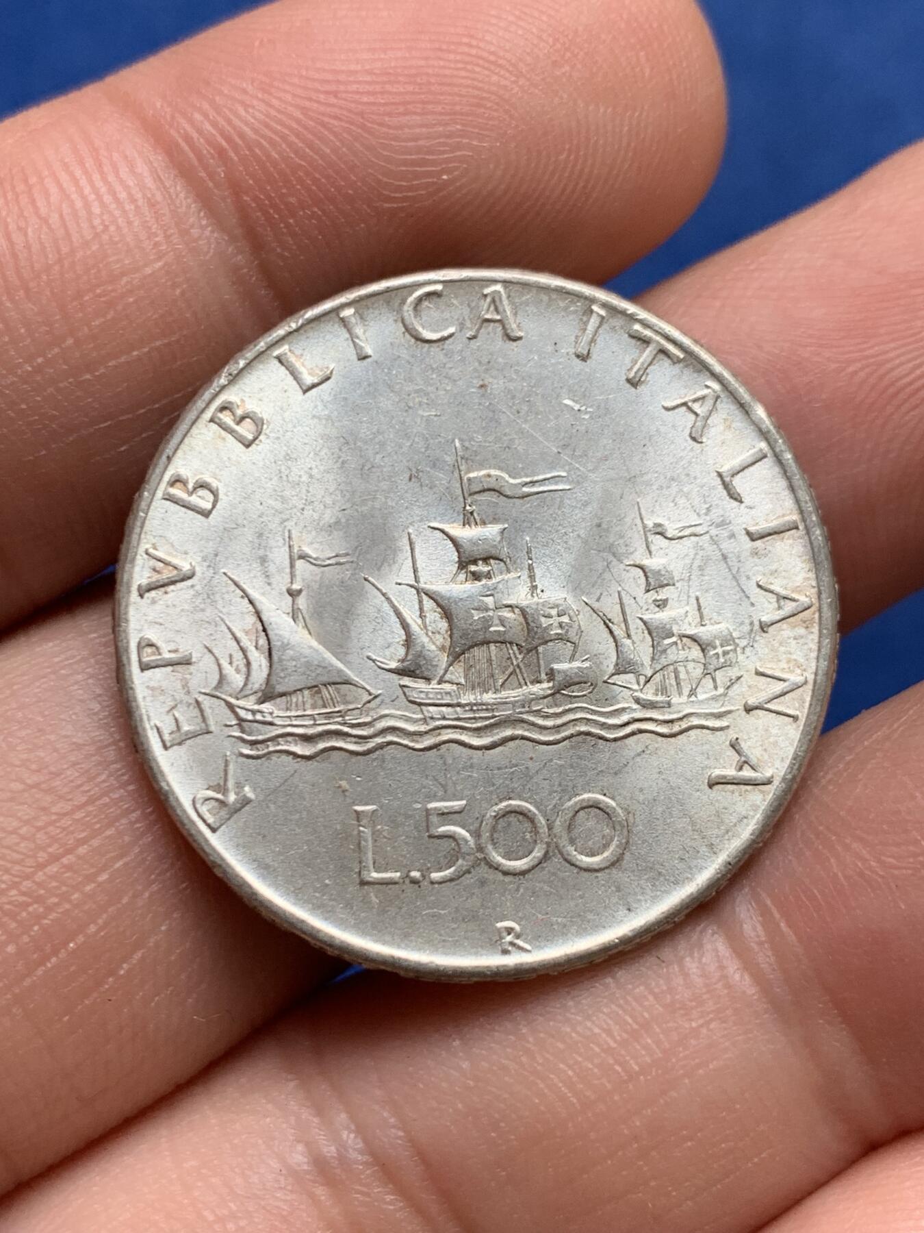 《竞宝斋》第396场 周日，周一，2场连拍 （全场包邮） 意大利1966年帆船少女500里拉银币