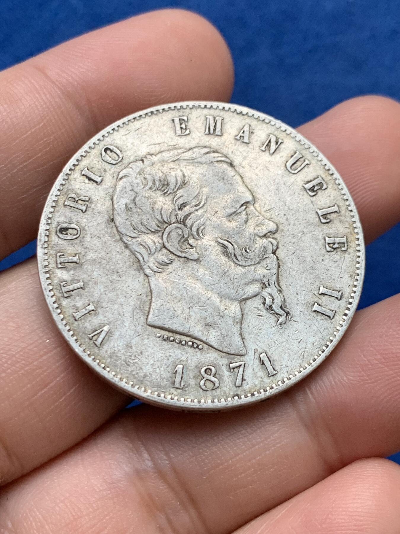 《竞宝斋》第397场 周日，周一，2场连拍 （全场包邮） 意大利 1871年 伊曼纽尔二世 5里拉 银币