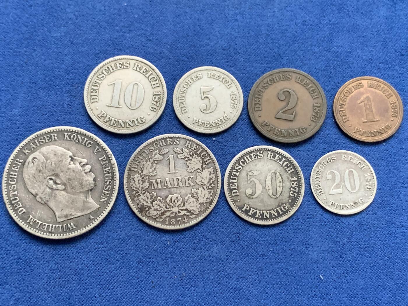 《竞宝斋》第396场 周日，周一，2场连拍 （全场包邮） 八枚一组 德国硬币 含4枚银币 细节见图 