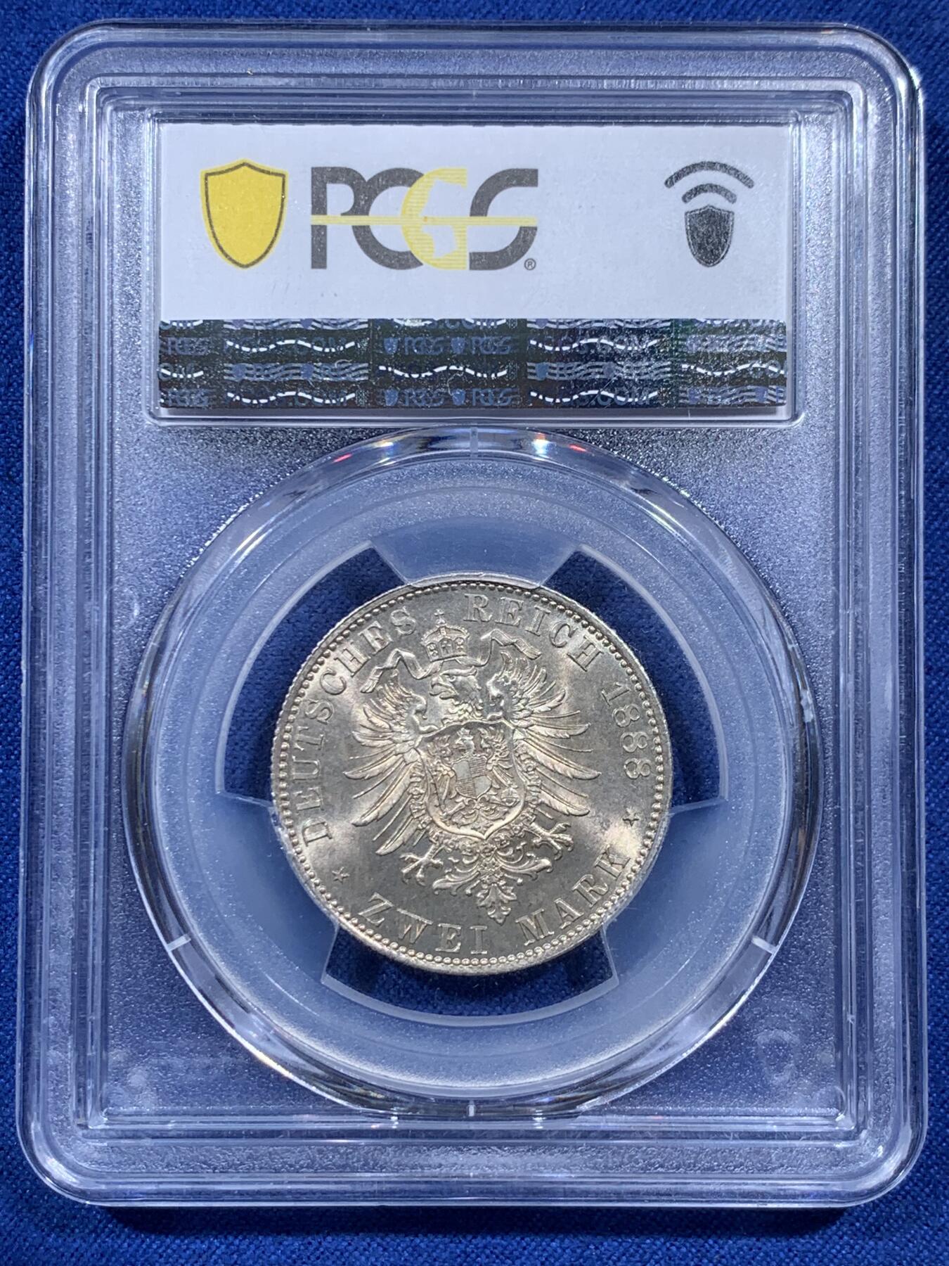 《竞宝斋》第396场 周日，周一，2场连拍 （全场包邮） PCGS MS64 德国1888年弗里德里希三世2马克银币