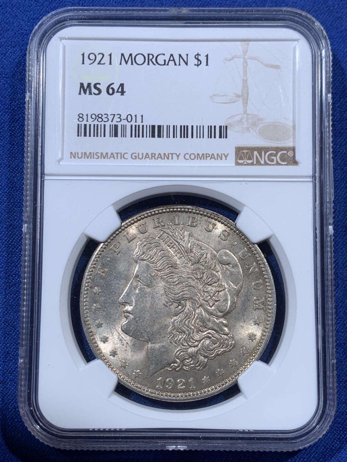 《竞宝斋》第397场 周日，周一，2场连拍 （全场包邮） NGC MS64 美国1921年摩根1美元银币