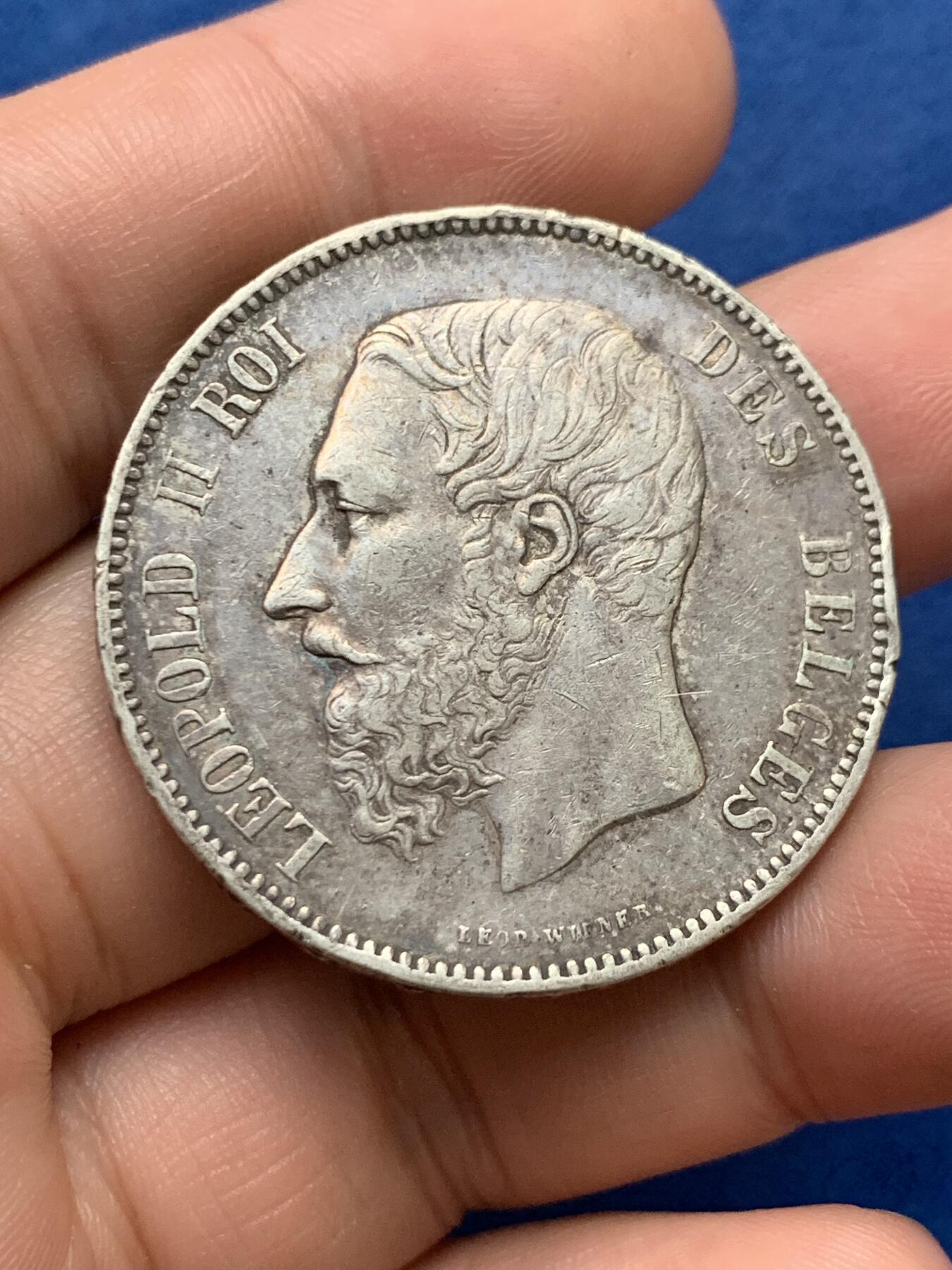 《竞宝斋》第397场 周日，周一，2场连拍 （全场包邮） 比利时 1873年 利奥波德二世 5法郎 大银币 细节见图