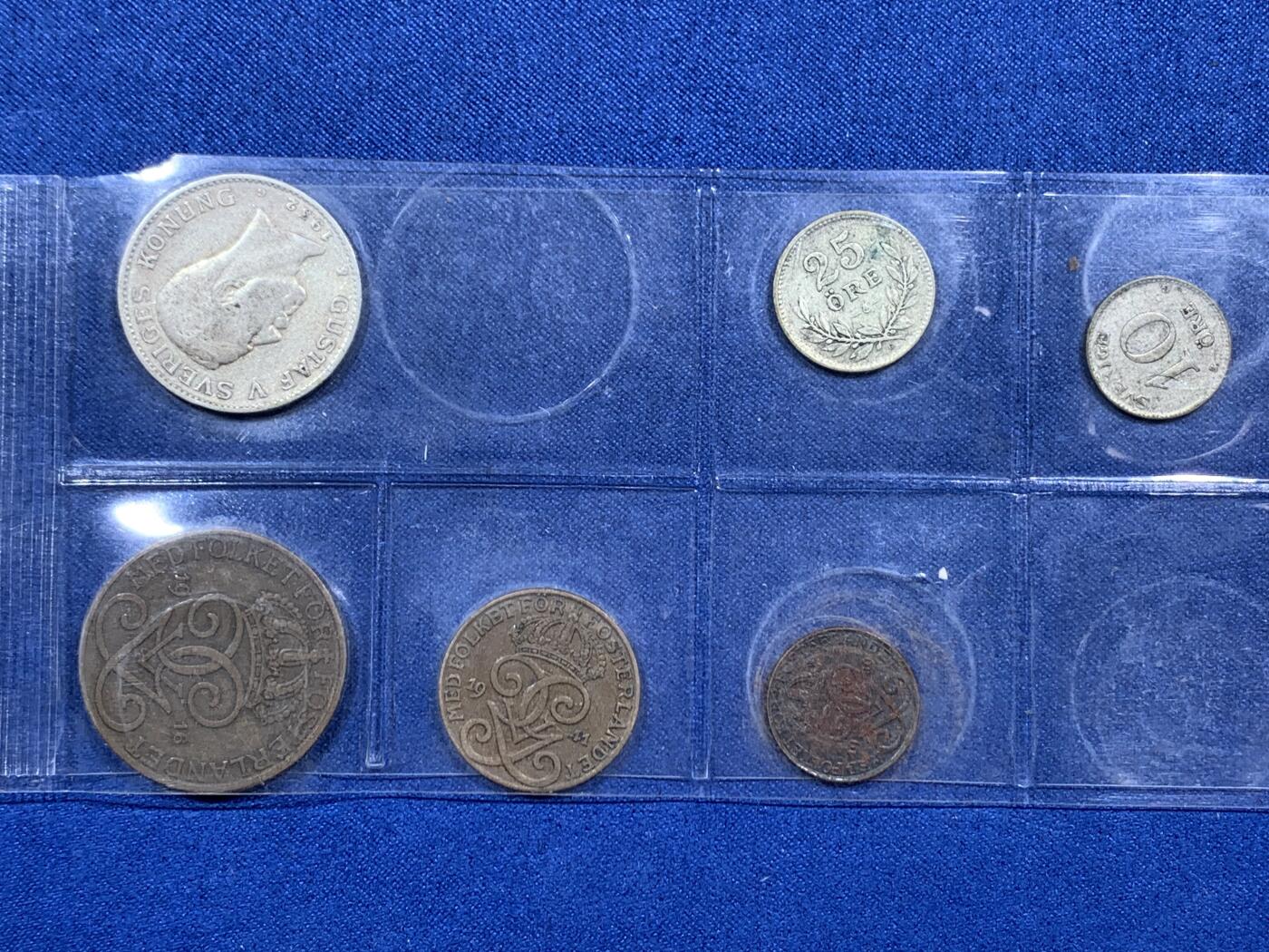 《竞宝斋》第396场 周日，周一，2场连拍 （全场包邮） 六枚一组 瑞典古斯塔夫五世钱币，其中银币3枚。