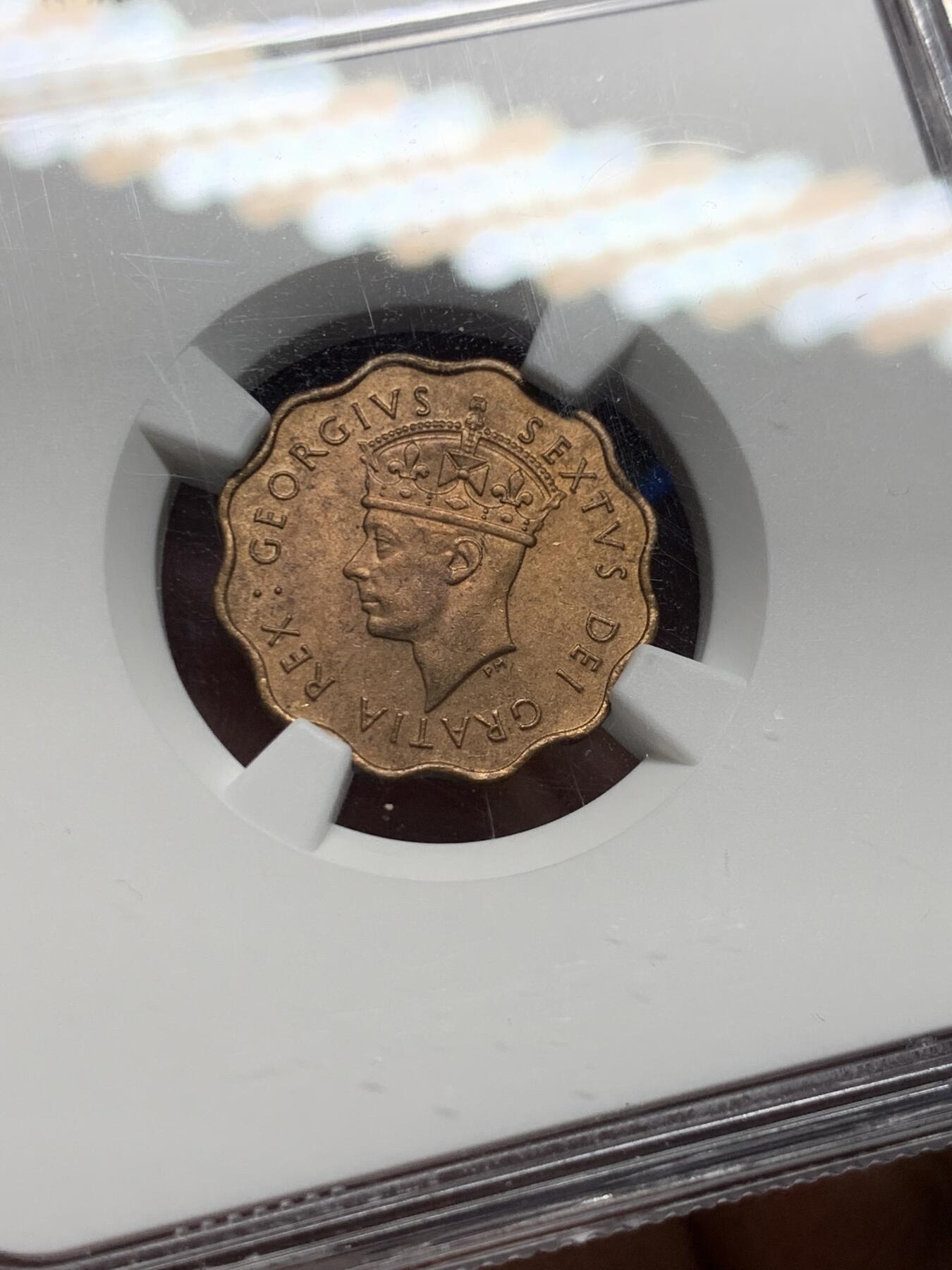 《竞宝斋》第396场 周日，周一，2场连拍 （全场包邮） NGC MS64RB 英属塞浦路斯1949年1/2分铜币 乔治六世头像