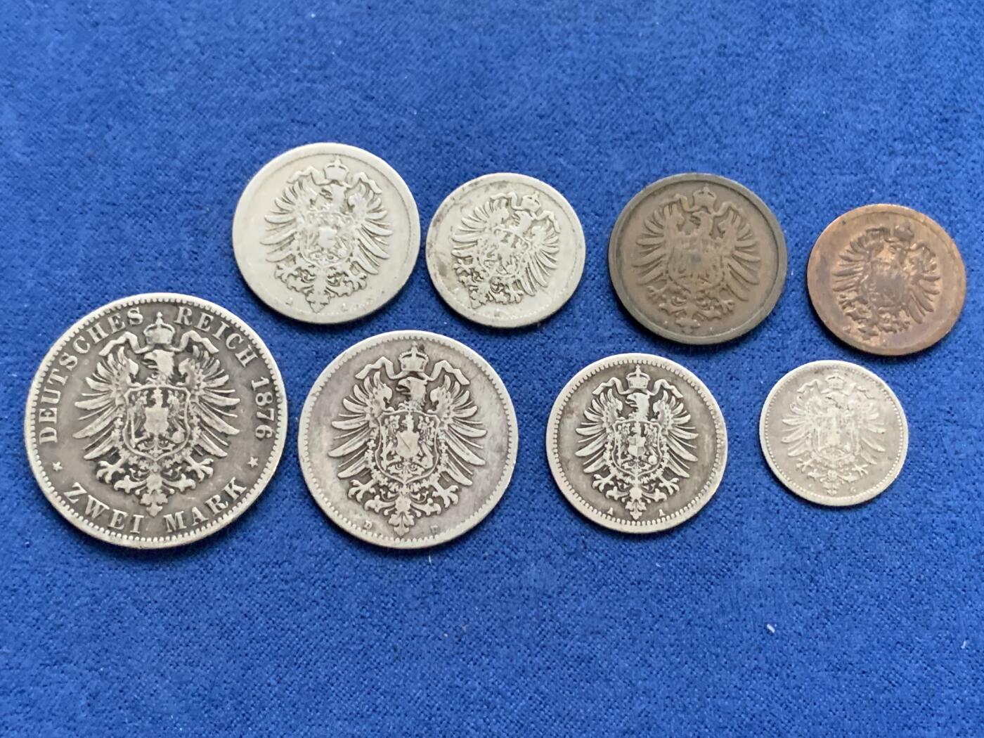 《竞宝斋》第396场 周日，周一，2场连拍 （全场包邮） 八枚一组 德国硬币 含4枚银币 细节见图 