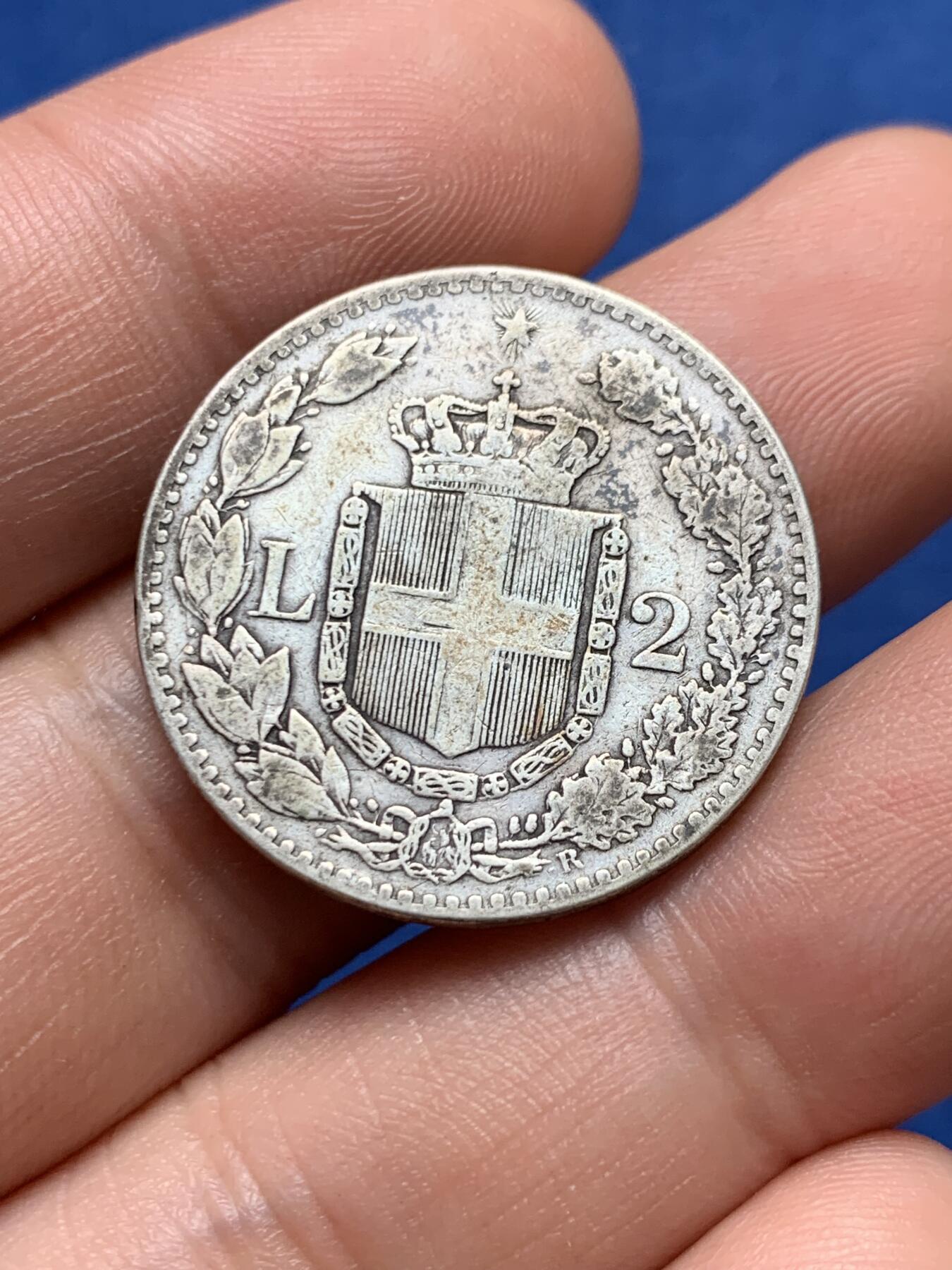 《竞宝斋》第396场 周日，周一，2场连拍 （全场包邮） 两枚一组 意大利1887年翁贝托一世2里拉银币