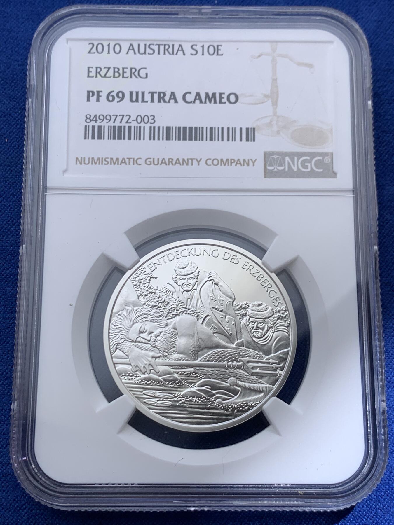 《竞宝斋》第396场 周日，周一，2场连拍 （全场包邮） NGC PF69UC 奥地利2010年施泰尔马克的埃尔茨贝格10欧精制纪念银币（克劳斯2012年世界硬币大奖赛之最佳银币获奖币，925银，32MM币径，盒证齐全，发行量4万枚）