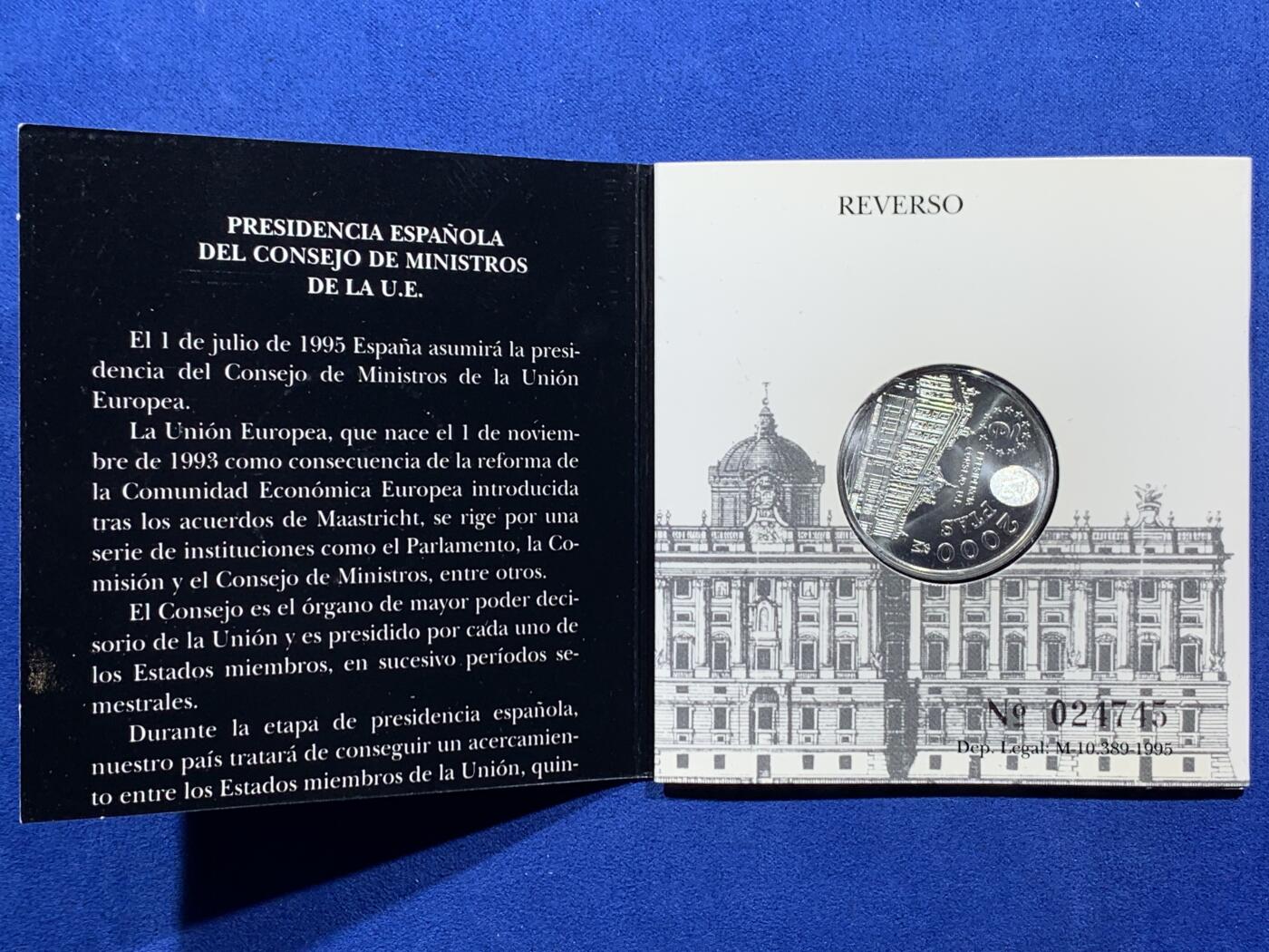 《竞宝斋》第396场 周日，周一，2场连拍 （全场包邮） 西班牙1995年面值兑换系列-西班牙担任欧盟理事会主席国2000比塞塔银币 925银 18克