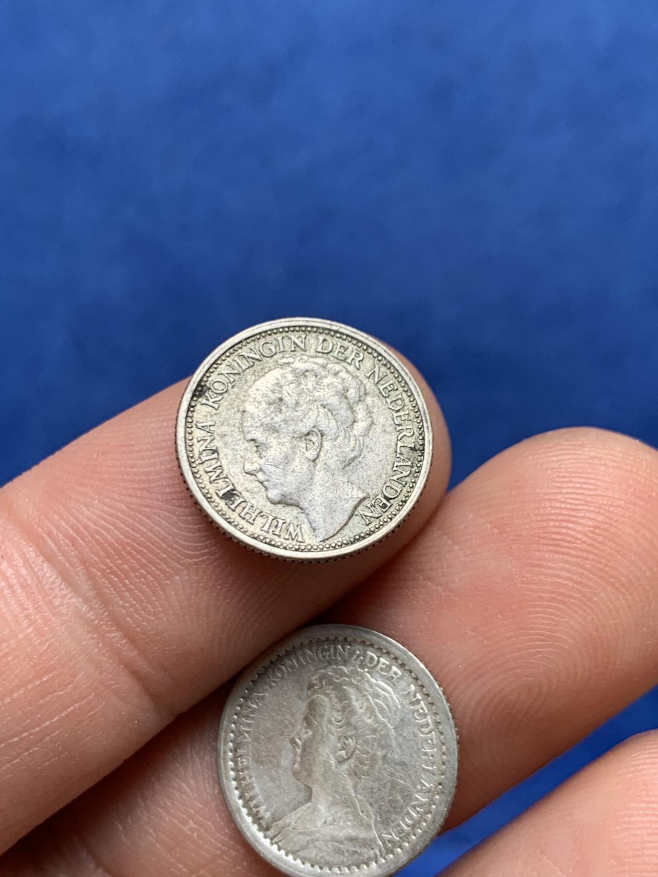 《竞宝斋》第396场 周日，周一，2场连拍 （全场包邮） 两枚一组 荷兰威廉明娜10分银币