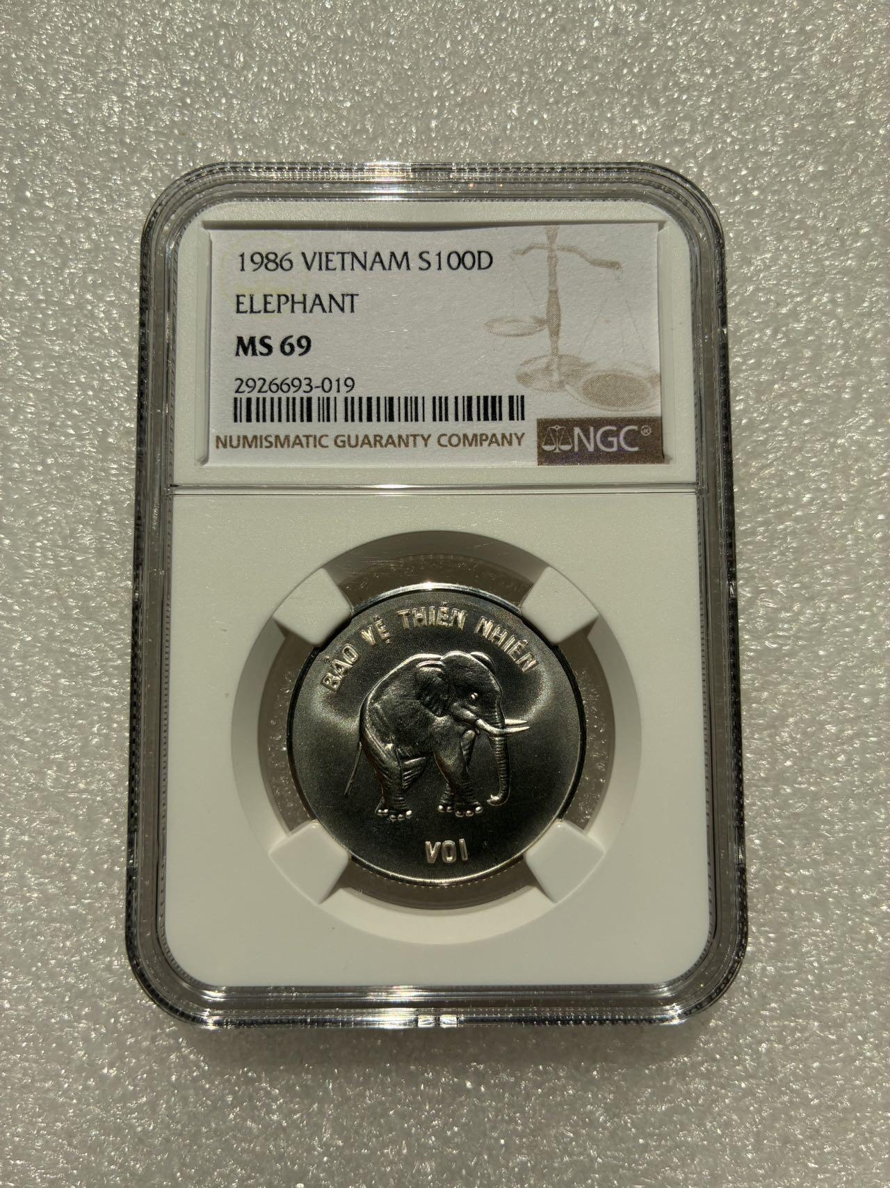 NGC MS69 越南1986年 100盾 纪念银币（象）