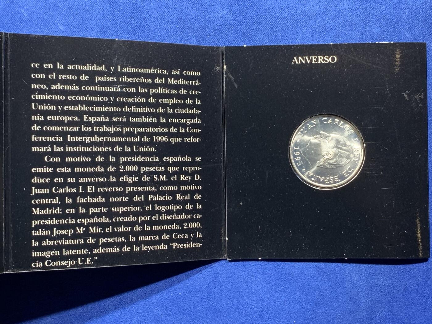 《竞宝斋》第396场 周日，周一，2场连拍 （全场包邮） 西班牙1995年面值兑换系列-西班牙担任欧盟理事会主席国2000比塞塔银币 925银 18克