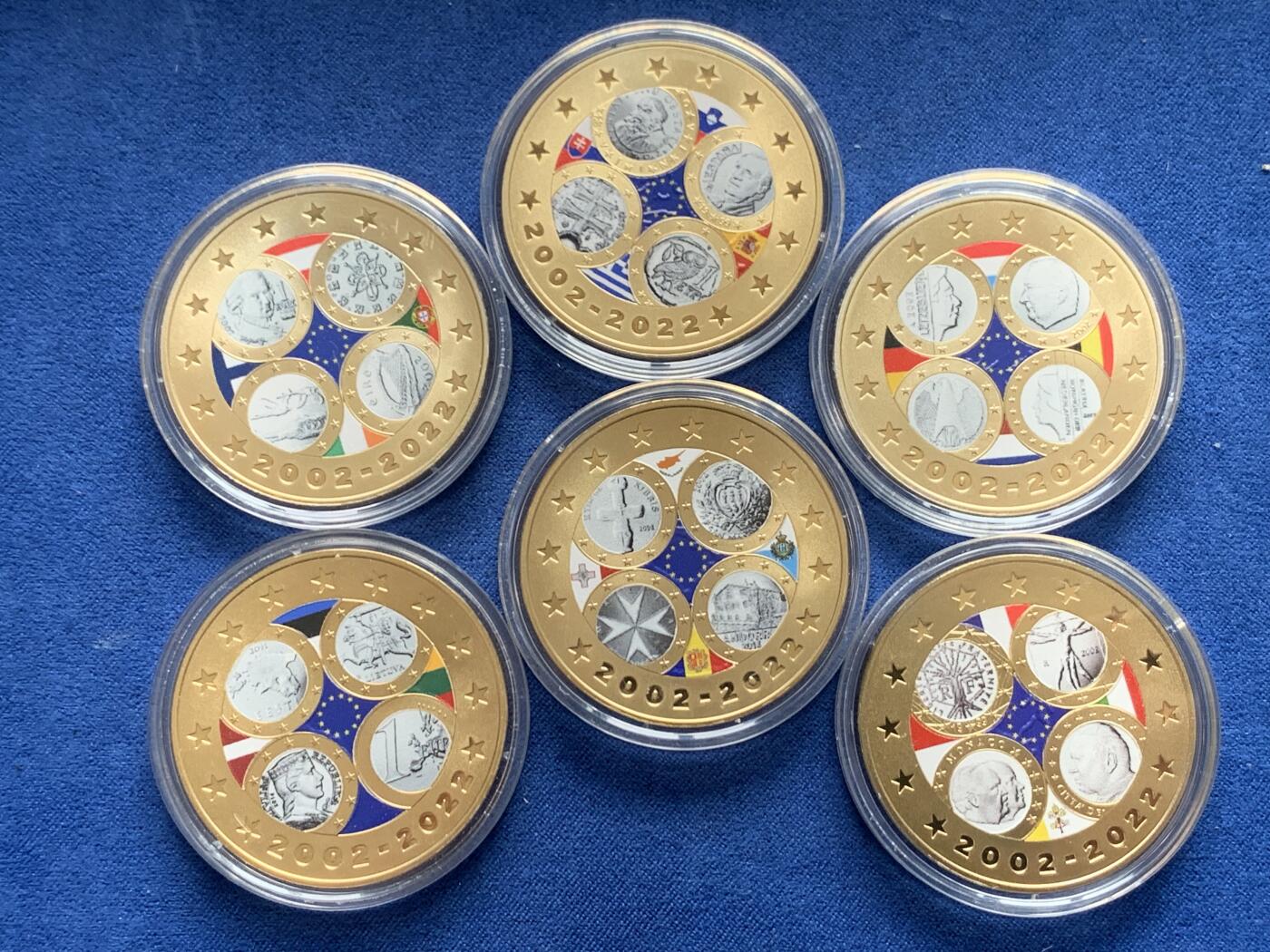 《竞宝斋》第396场 周日，周一，2场连拍 （全场包邮） 六枚一组 庆祝欧元20周年纪念章 2022年是欧元之年