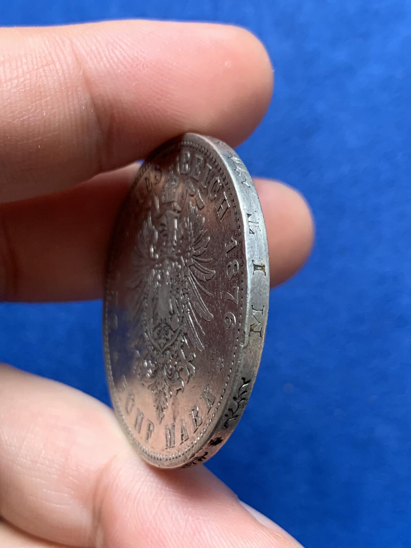 《竞宝斋》第396场 周日，周一，2场连拍 （全场包邮） 德国1876年普鲁士短翅5马克银币