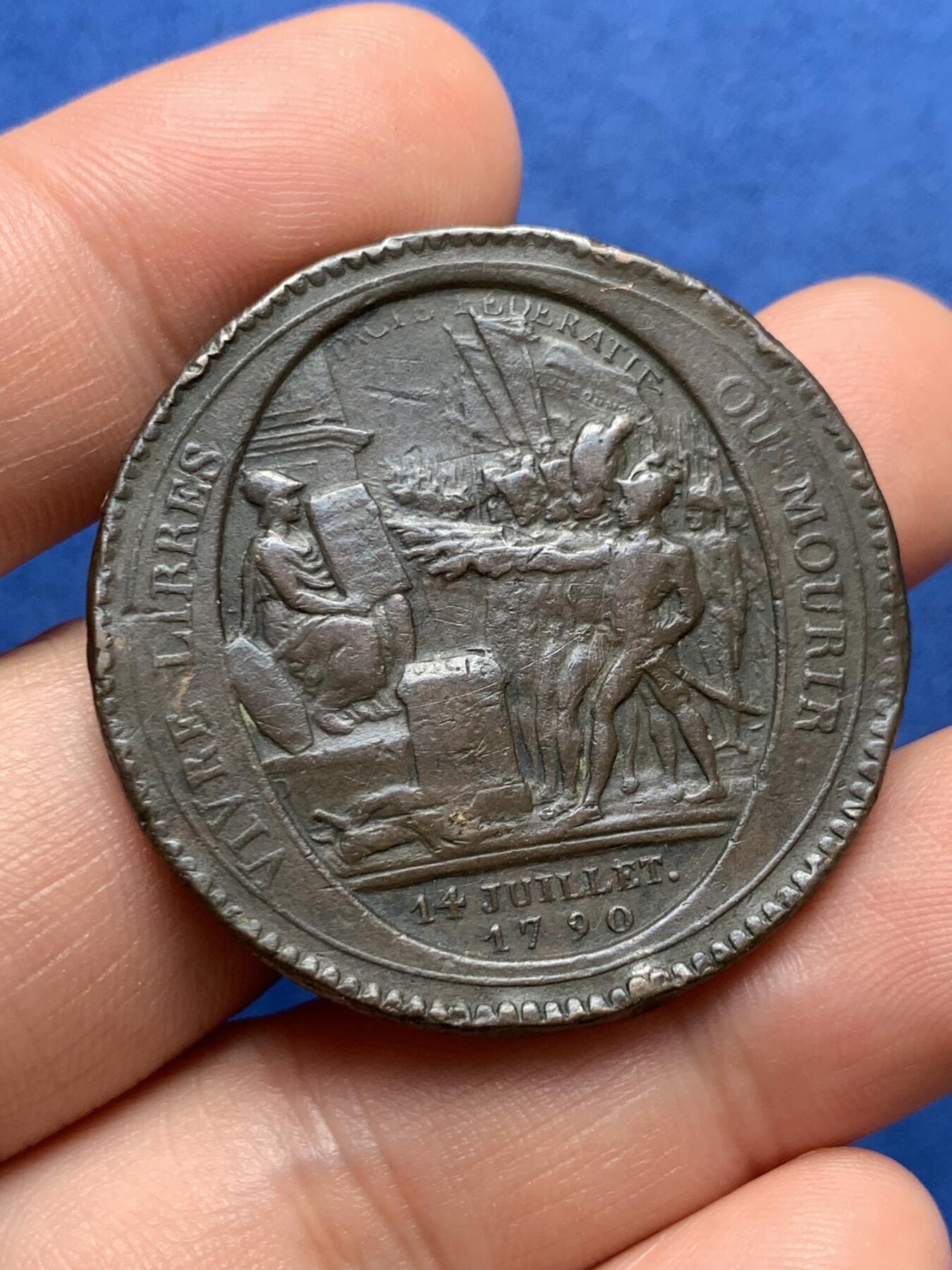 《竞宝斋》第396场 周日，周一，2场连拍 （全场包邮） 1792年 莫奈龙 5索尔铜币 27.25克 39.5mm