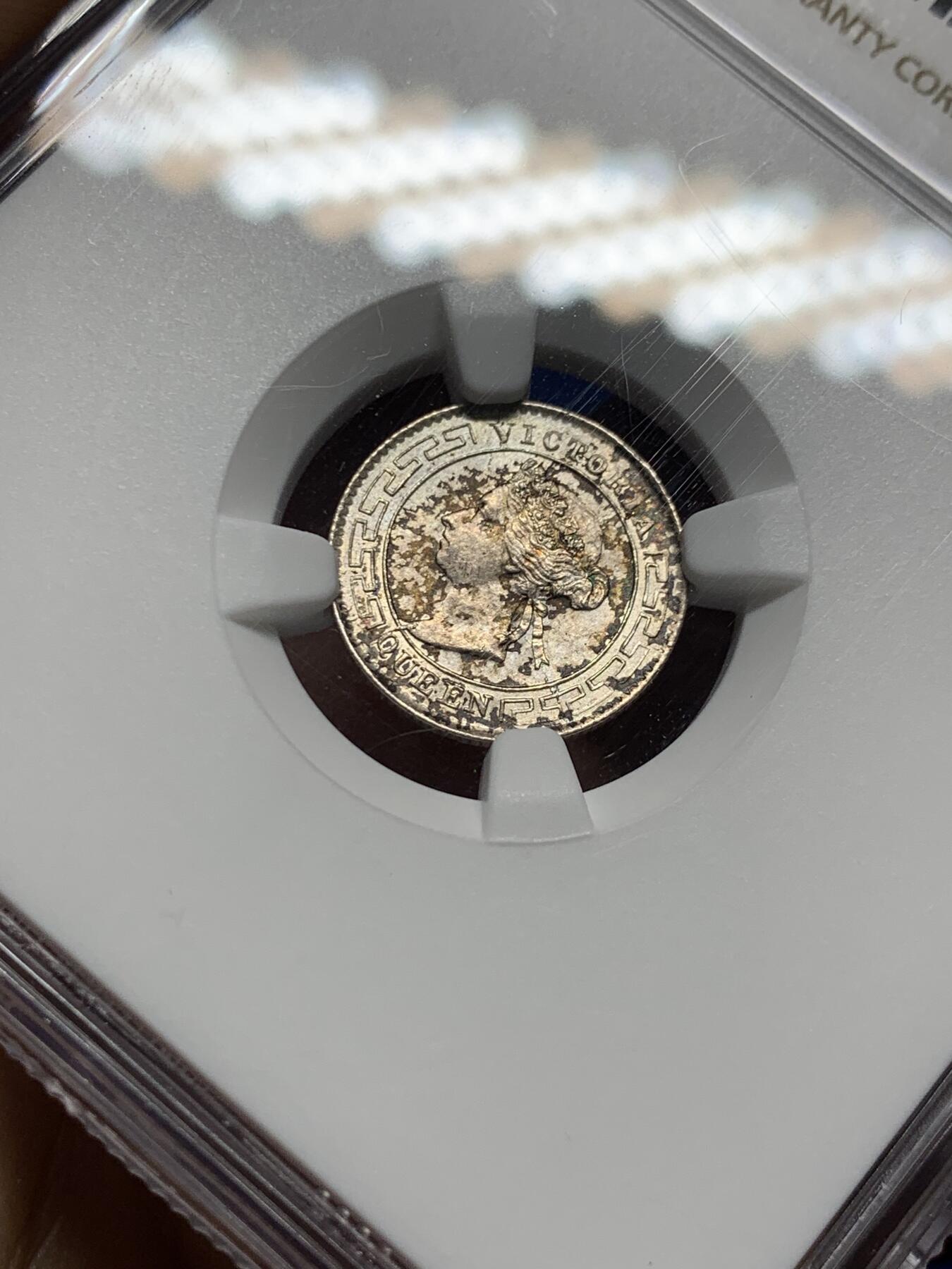 《竞宝斋》第397场 周日，周一，2场连拍 （全场包邮） NGC MS63 英属锡兰1894年10分银币  品相一流 包浆可能影响了分数